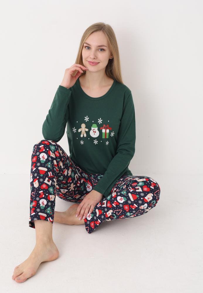 Pijama dama Craciun,maneca lunga si pantaloni lungi,imprimeu figurine festive, En-gros